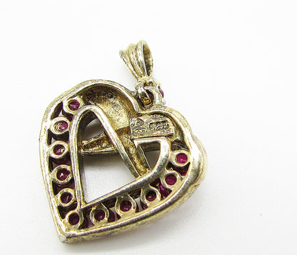 Gold Over 925 Sterling Silver Round Cut Ruby Love Heart Drop Pendant PT2170