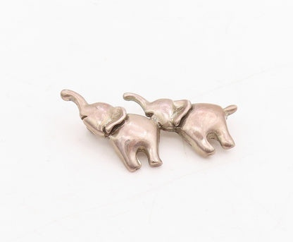 925 Sterling Silver Vintage Brooch Happy Mini Cutout Baby Elephants BP11477