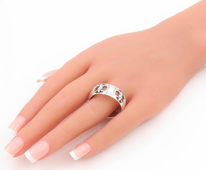 925 Sterling Silver Vintage Ring Fleur De Lis Cutout Wide Band  Sz 14.5  RG34713