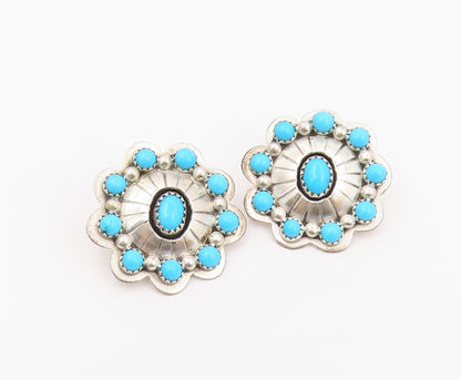 925 Sterling Silver Vintage Earrings RUNNING BEAR NAVAJO Turquoise Stud  EG14458