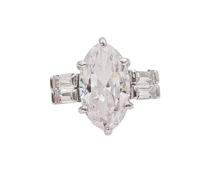 925 Sterling Silver Vintage Ring Geometric Shape Main Stone CZ  Sz 9  RG28129