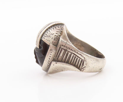 925 Sterling Silver Vintage Ring Black Onyx Face Aztec Warrior  Sz 7.5  RG32431