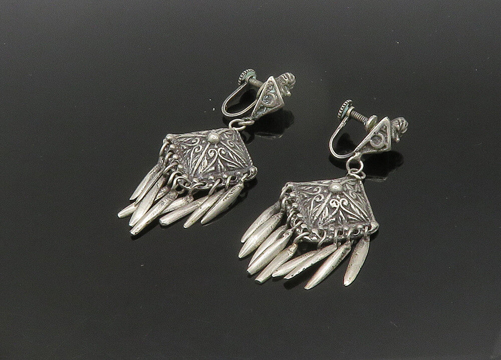 925 Sterling Silver  Vintage Heavy Swirl Non Pierce Dangle Earrings  EG10746