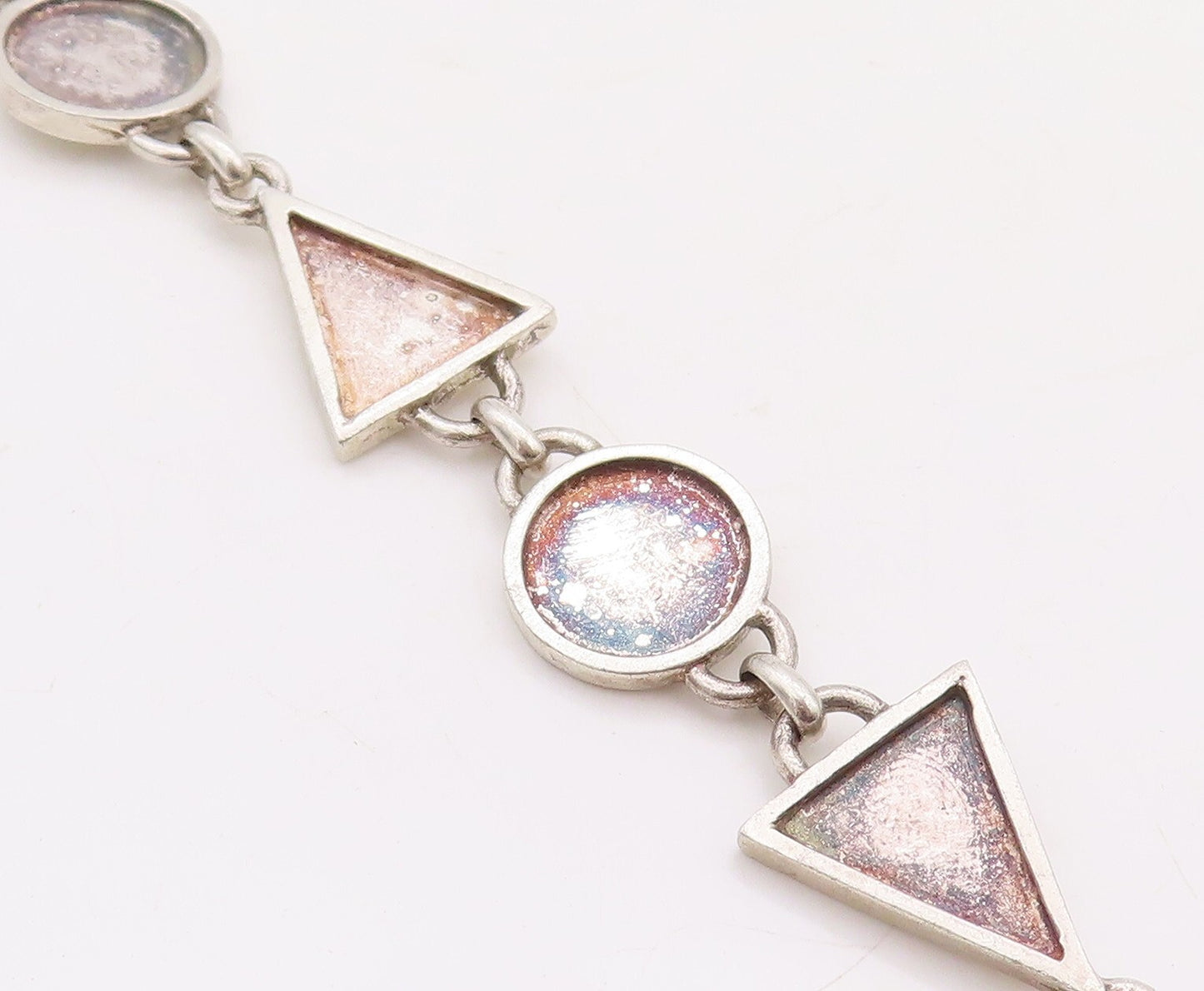 925 Sterling Silver Vintage Necklace Circular & Triangular Cutout Chain  NE4339
