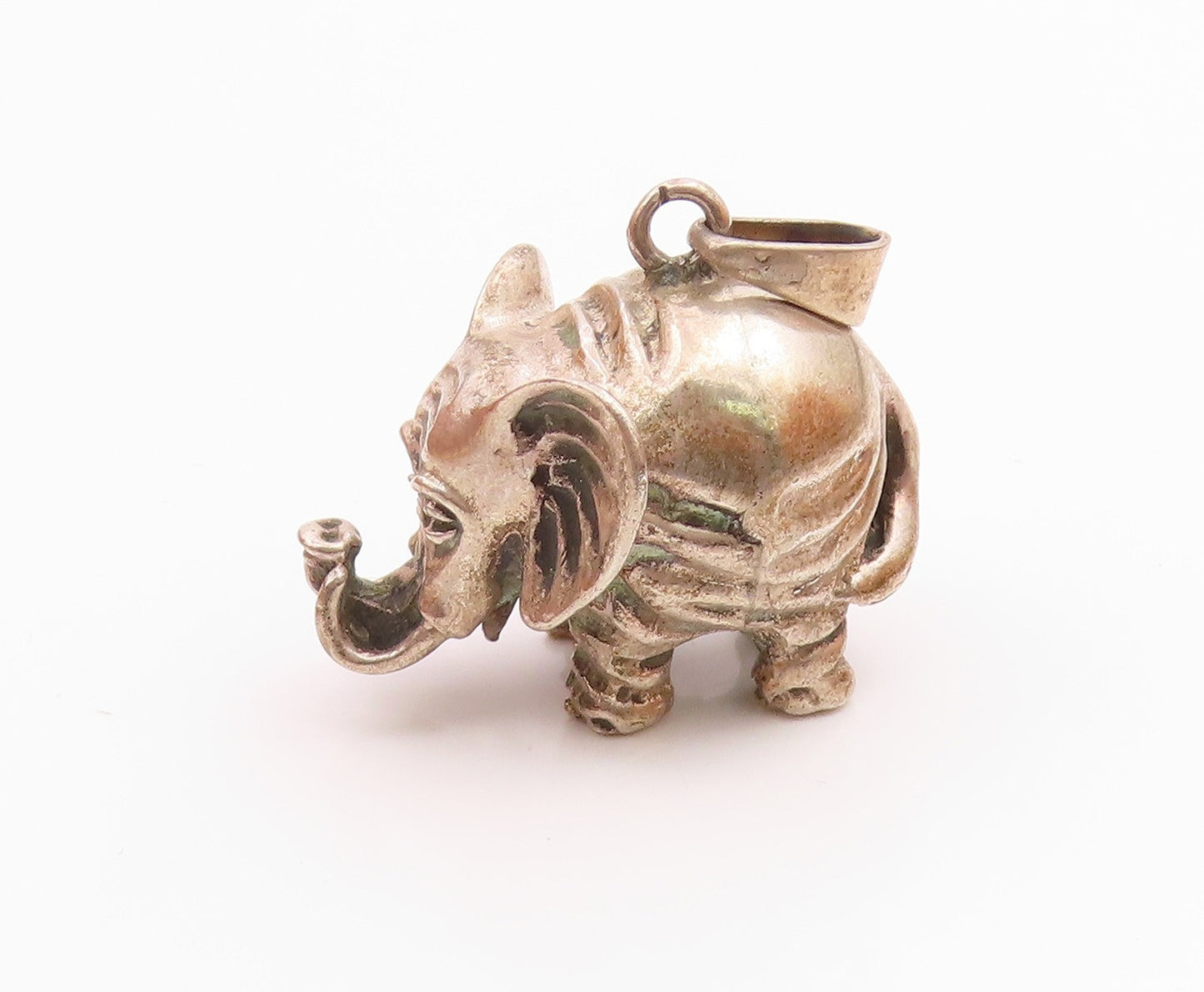 925 Sterling Silver  Vintage Puffy Sculpted Elephant Animal Pendant  PT20211