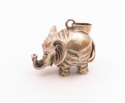 925 Sterling Silver  Vintage Puffy Sculpted Elephant Animal Pendant  PT20211