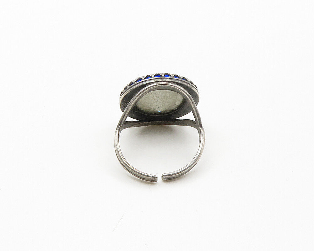 925 Silver  Antique Victorian Blue Topaz Round Cocktail Ring Sz 6.5  RG18315