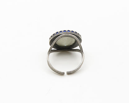925 Silver  Antique Victorian Blue Topaz Round Cocktail Ring Sz 6.5  RG18315