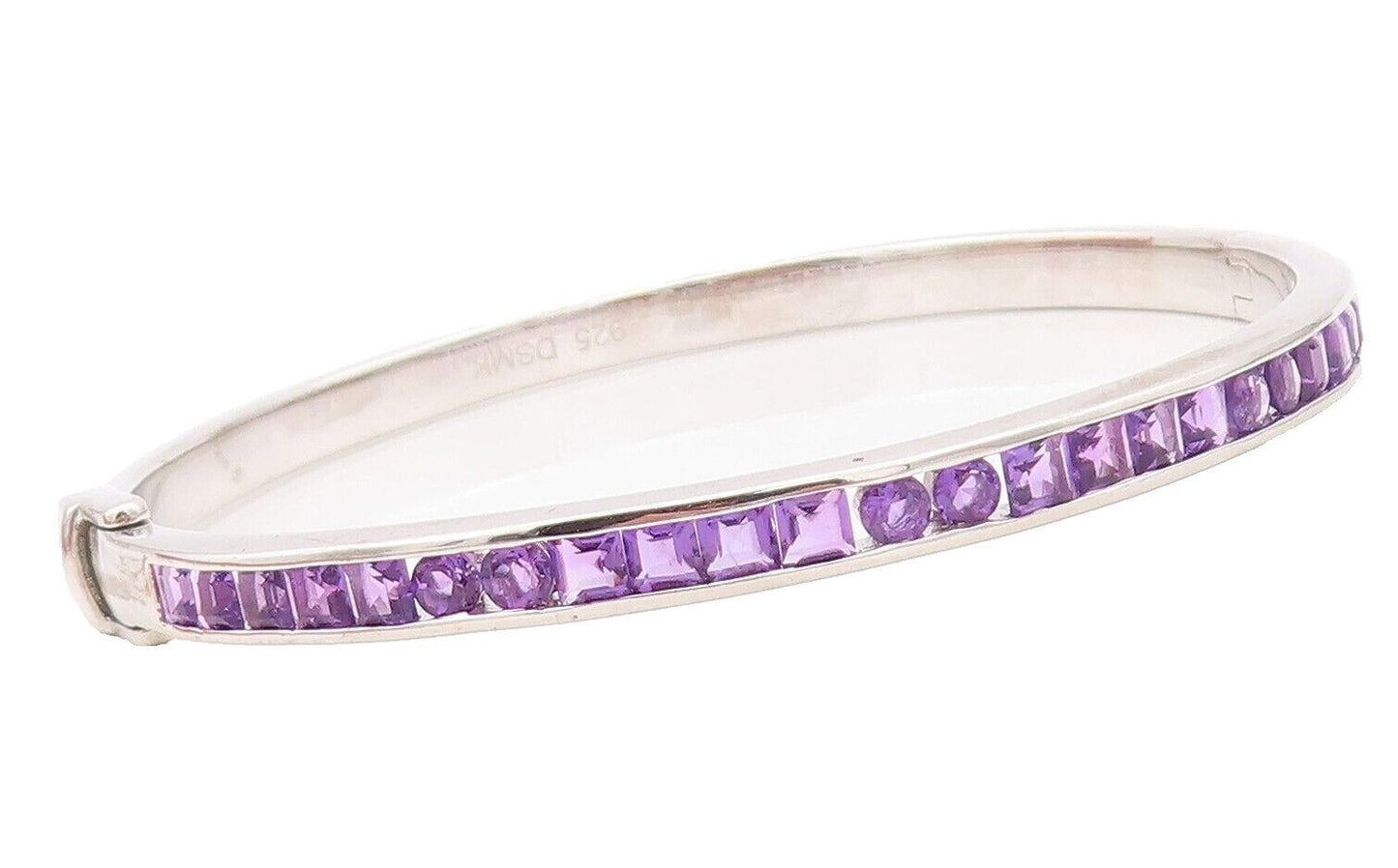 925 Sterling Silver Vintage Bracelet Square & Round Amethyst Bangle  BT10733