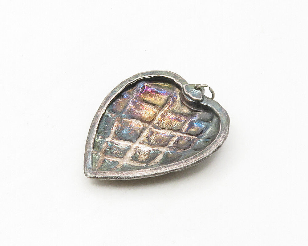 925 Sterling Silver  Vintage Dark Tone Chiseled Love Heart Pendant  PT13947