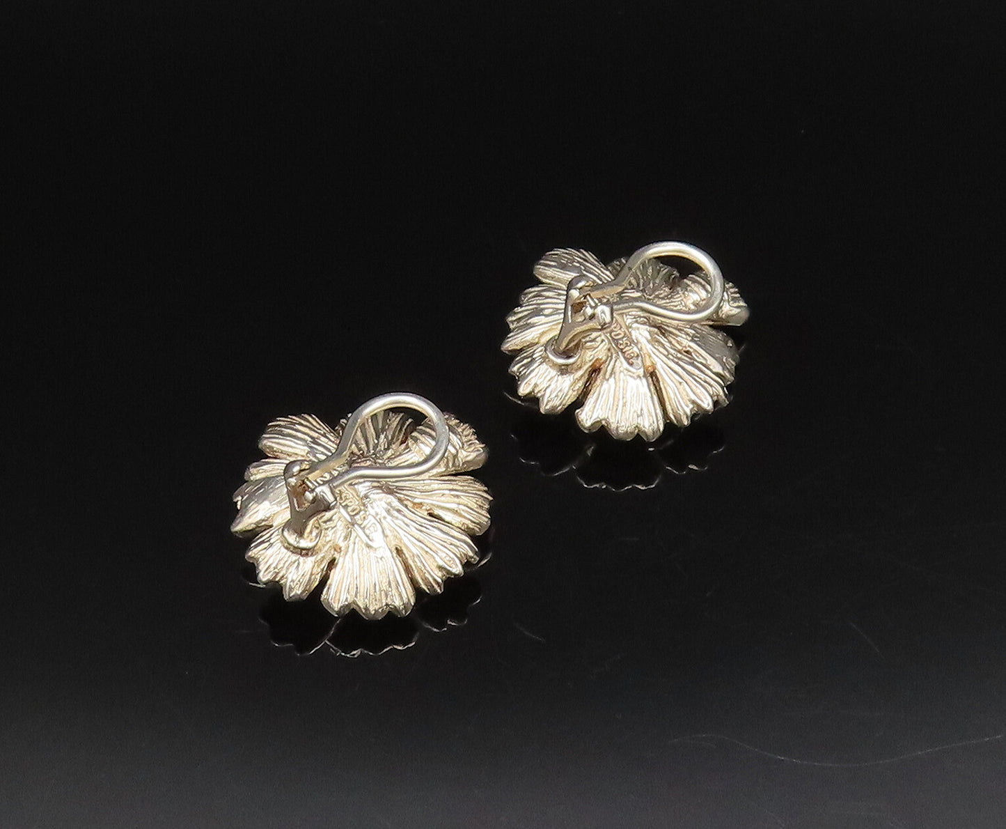 ESPO SIG 14K GOLD & 925 Silver Vintage Chrysanthemum Clip Earrings EG12188