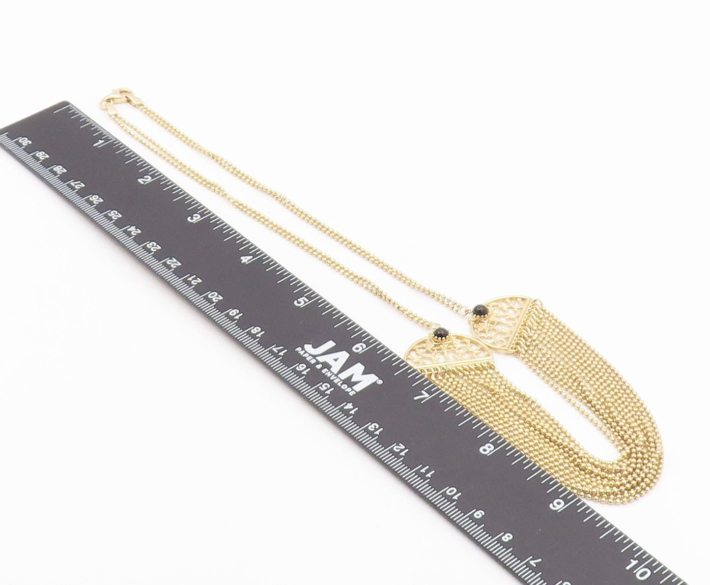 925 Silver Vintage Black Onyx Gold Plated Multi Strand Chain Necklace NE3422