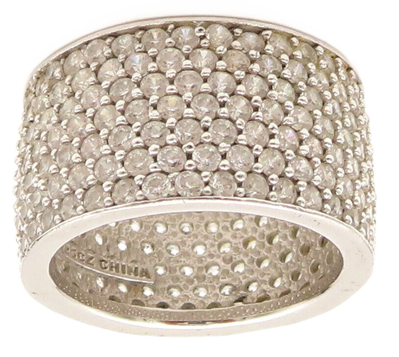 925 Silver  Vintage Dancing Cubic Zirconia Cigar Band Ring Sz 7.5  RG26383