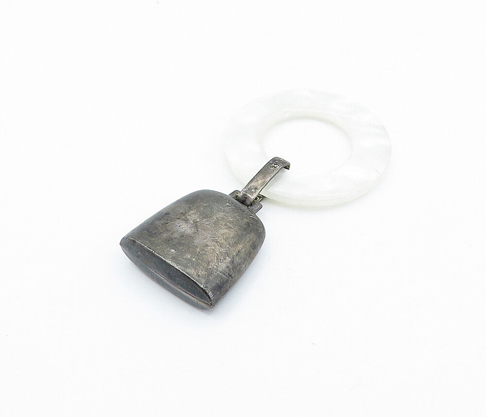 WEB 925 Sterling Silver  Vintage Mother Of Pearl Baby Rattle Pendant  PT3047