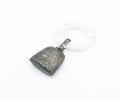 WEB 925 Sterling Silver  Vintage Mother Of Pearl Baby Rattle Pendant  PT3047