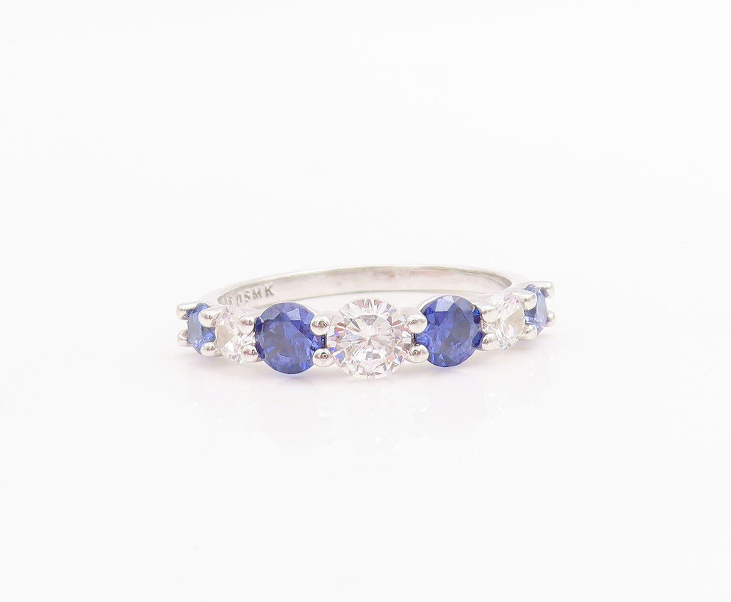 925 Sterling Silver Vintage Ring Round Cut Blue & White CZ Band  Sz 7.5  RG30523