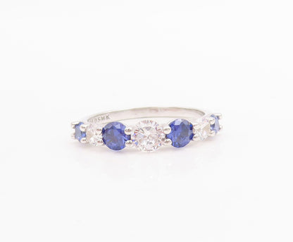 925 Sterling Silver Vintage Ring Round Cut Blue & White CZ Band  Sz 7.5  RG30523