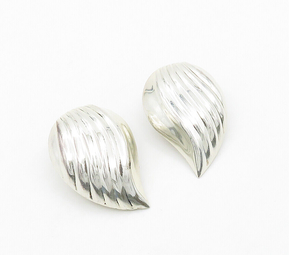 925 Sterling Silver  Vintage Shiny Hollow Fluted Non Pierce Earrings  EG8001