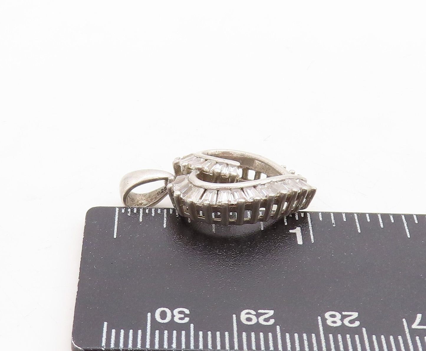 925 Sterling Silver Vintage Pendant Modernist Rectangle Cut CZ Heart  PT23701