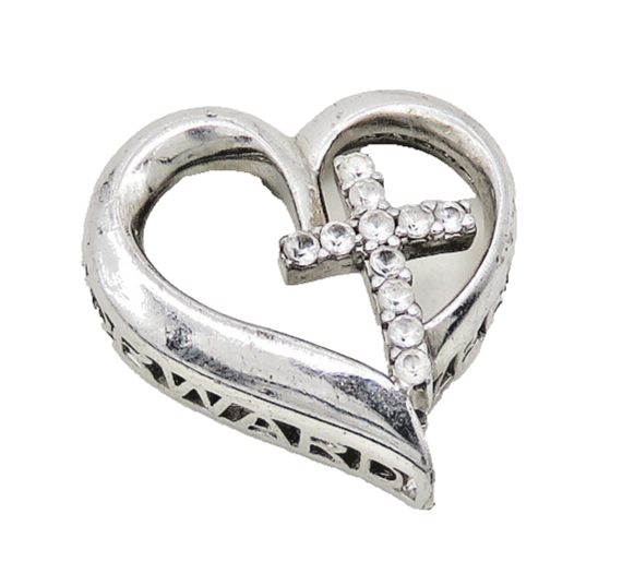 925 LA Sterling Silver  Vintage Petite Topaz Cross Love Heart Pendant  PT14909