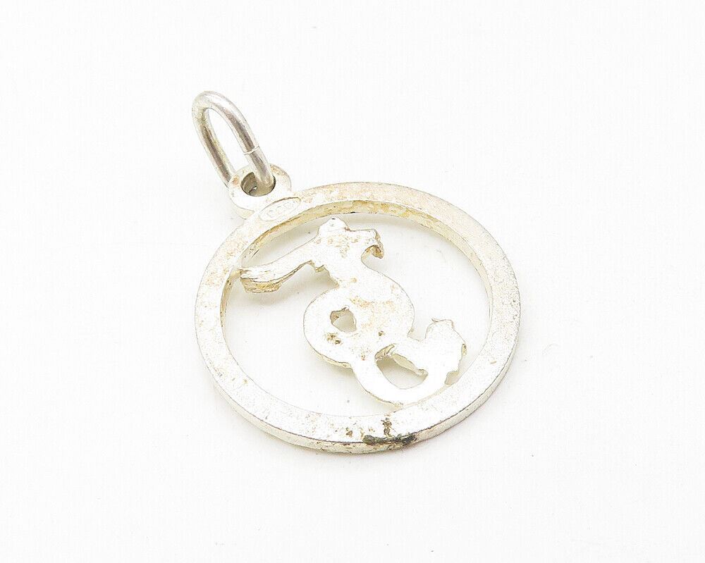 925 Sterling Silver  Vintage Petite Dragon Etched Round Border Pendant  PT8960