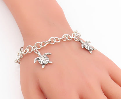 925 Sterling Silver Vintage Bracelet Etched Nautical Sea Turtle Link  BT11668