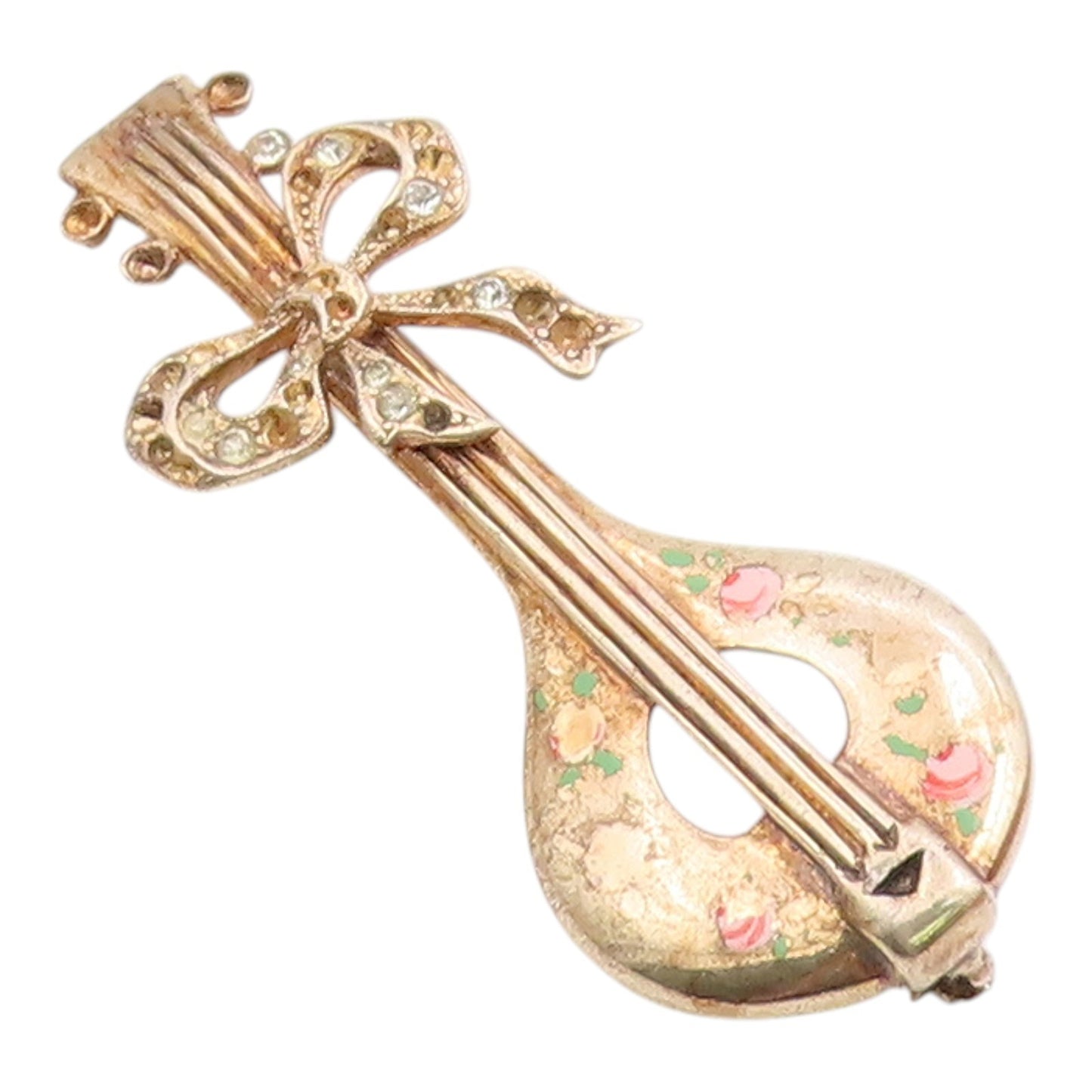 925 Sterling Silver  Vintage Antique Topaz Ribbon Bow Banjo Brooch Pin  BP8475