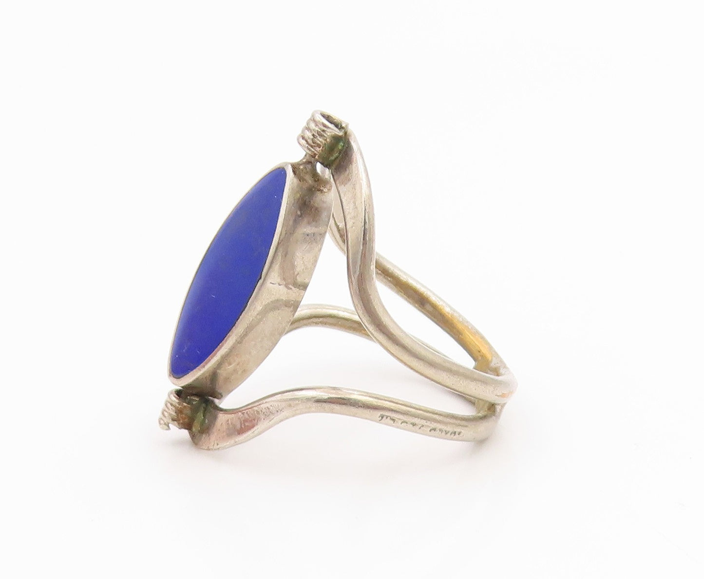 925 Sterling Silver Vintage Ring Marquise Lapis Lazuli & Opal  Sz 9.5  RG35482
