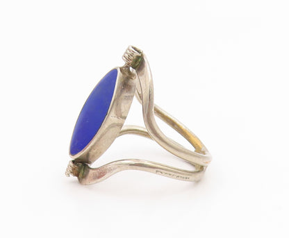 925 Sterling Silver Vintage Ring Marquise Lapis Lazuli & Opal  Sz 9.5  RG35482