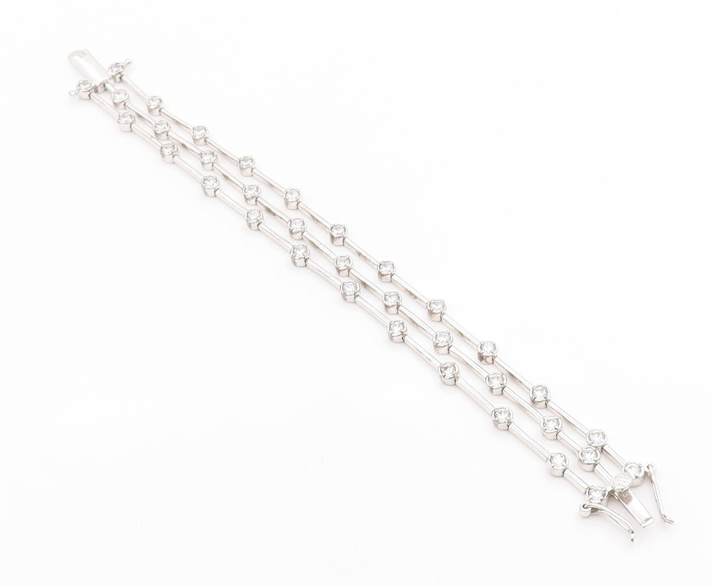 925 Sterling Silver Vintage Bracelet Bezel Set Topaz Multi Strand Link  BT12082