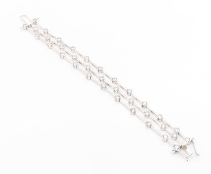 925 Sterling Silver Vintage Bracelet Bezel Set Topaz Multi Strand Link  BT12082