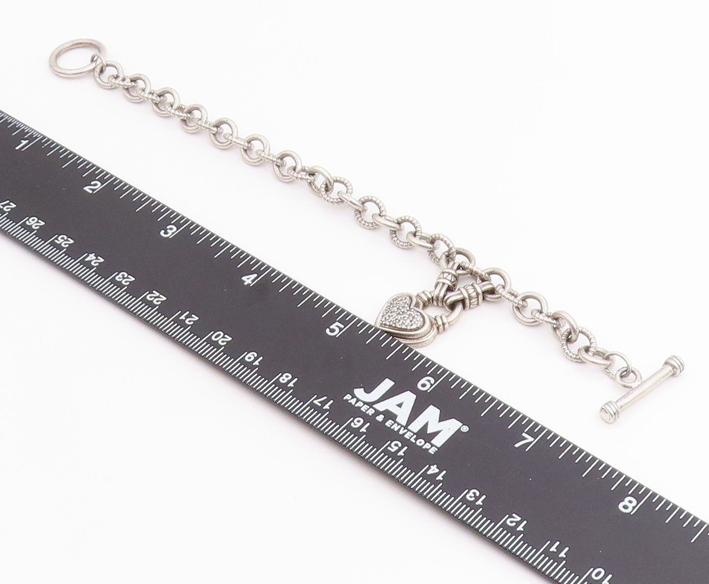 925 Sterling Silver Vintage Bracelet Real Diamonds Love Heart Toggle  BT12223