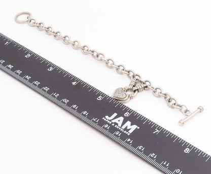 925 Sterling Silver Vintage Bracelet Real Diamonds Love Heart Toggle  BT12223