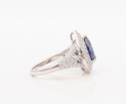 925 Sterling Silver Vintage Ring Drop Cut Sapphire Halo CZ Inlay Sz 7.5  RG30053