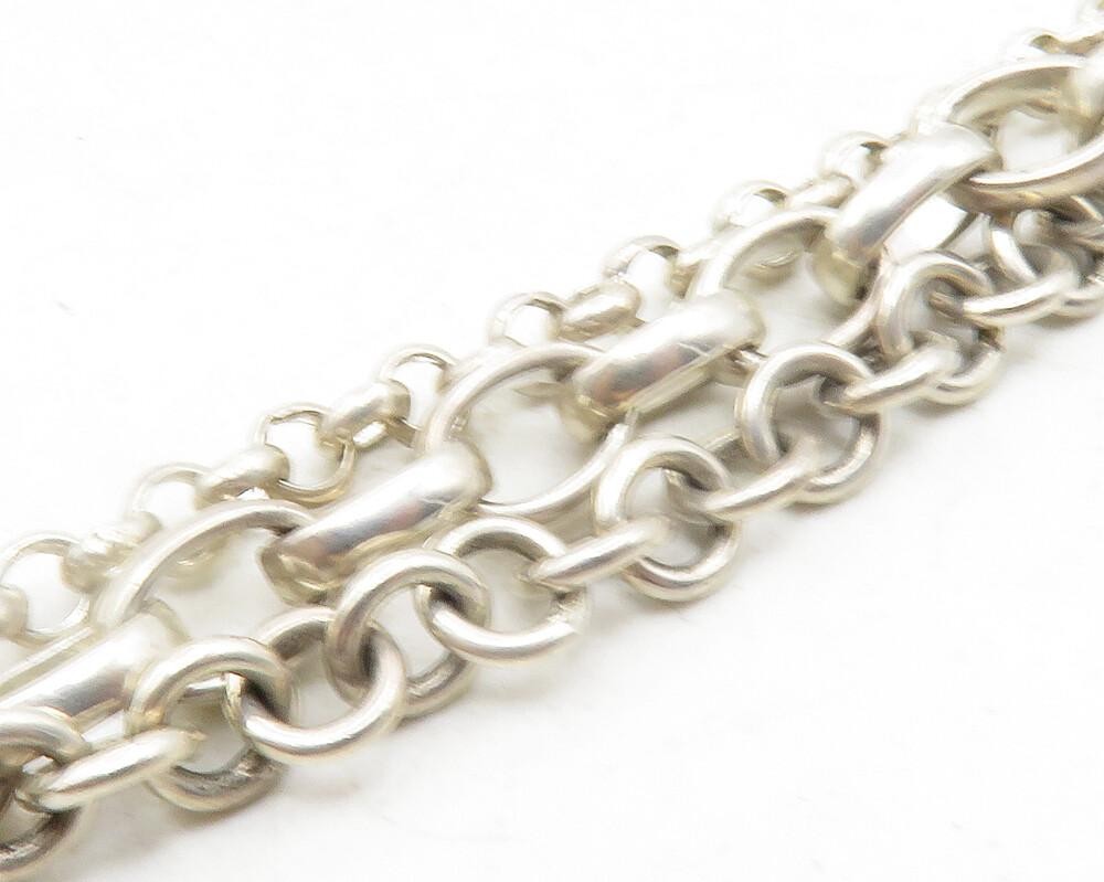 925 Sterling Silver  Vintage Hammered Open Square Chain Necklace  NE2081