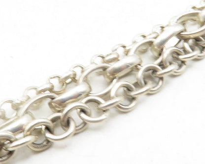 925 Sterling Silver  Vintage Hammered Open Square Chain Necklace  NE2081