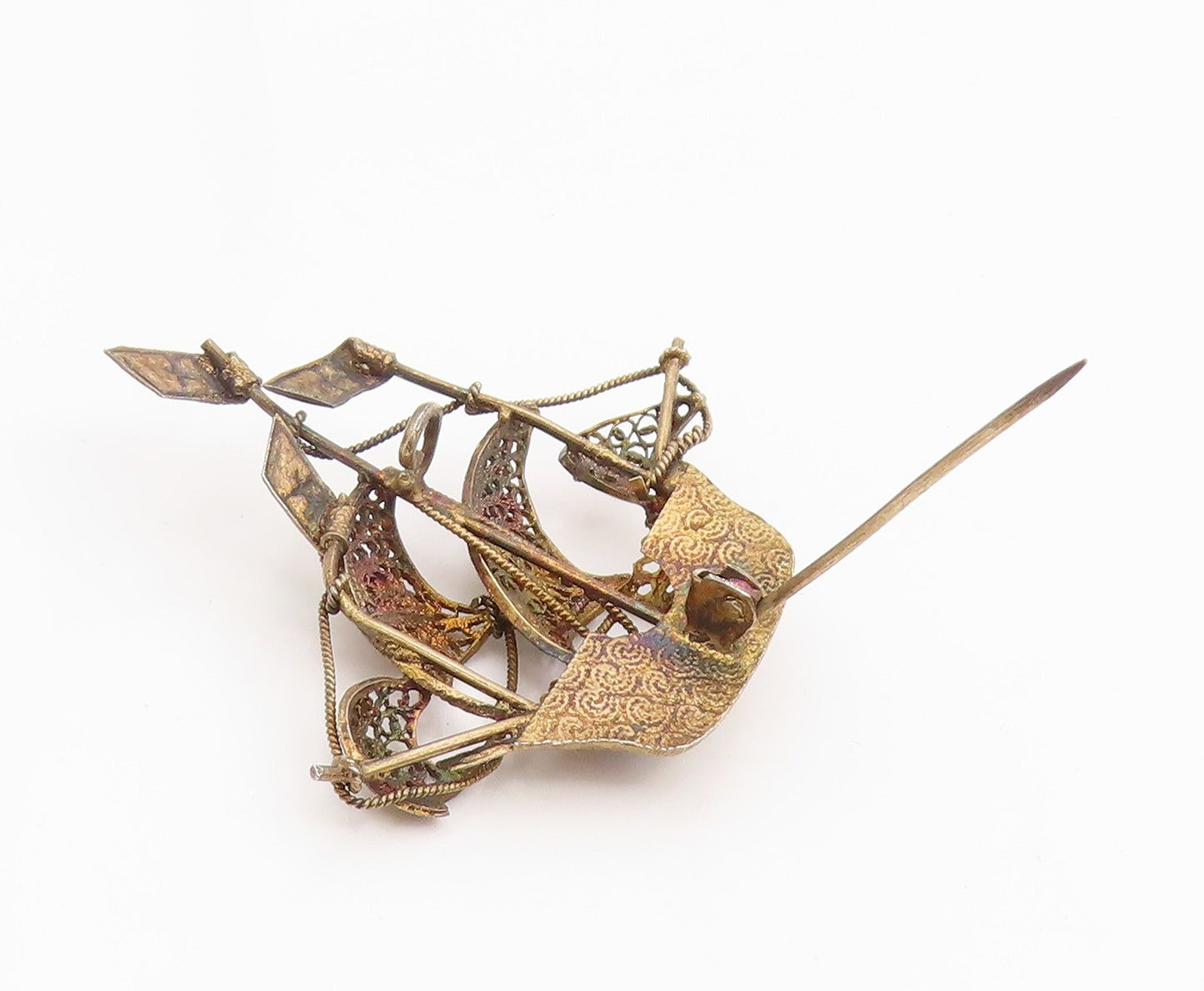 925 Sterling Silver Vintage Brooch Pin Enameled Portugal Sailing Boat  BP12372