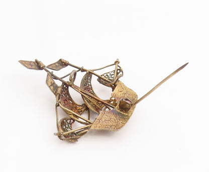 925 Sterling Silver Vintage Brooch Pin Enameled Portugal Sailing Boat  BP12372