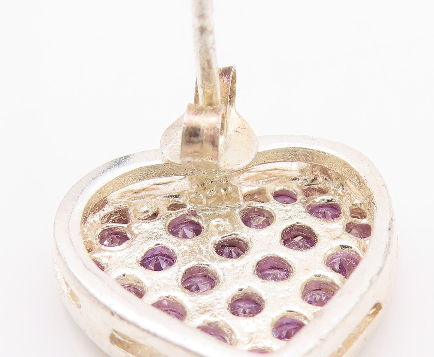 925 Sterling Silver Vintage Earrings Round Cut Amethyst Love Heart  EG13640