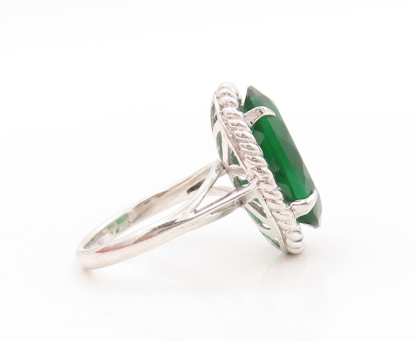925 Sterling Silver Vintage Ring Large Oval Cut CZ Twisted Rope  Sz 7.5  RG32734