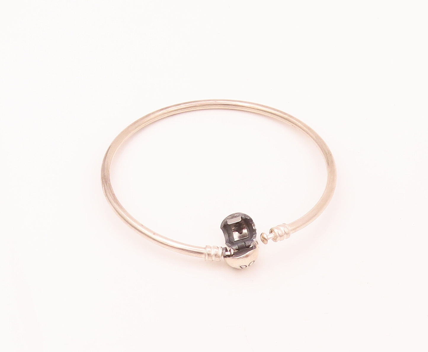 PANDORA 925 Silver  Vintage Etched Pandora Bead Solid Bangle Bracelet  BT9948