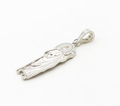 925 Sterling Silver  Shiny Cubic Zirconia Jesus With Staff Pendant  PT12959