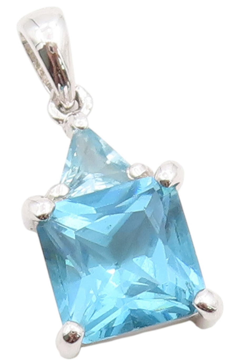 925 Sterling Silver Vintage Pendant Elegant Blue Topaz Geometric Charm  PT25482