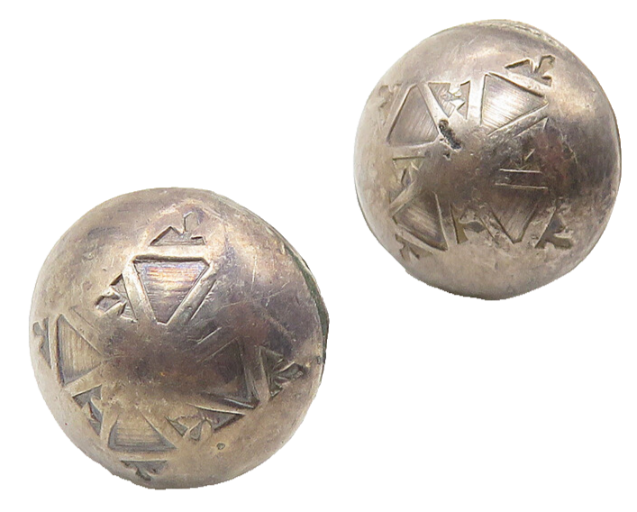 925 Sterling Silver  Vintage Dark Tone Patterned Dome Stud Earrings  EG5596