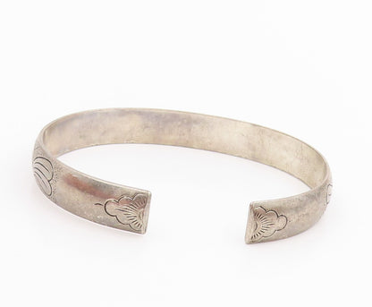 925 Sterling Silver Vintage Bracelet Chinese Export Engraved Floral Cuff BT11505
