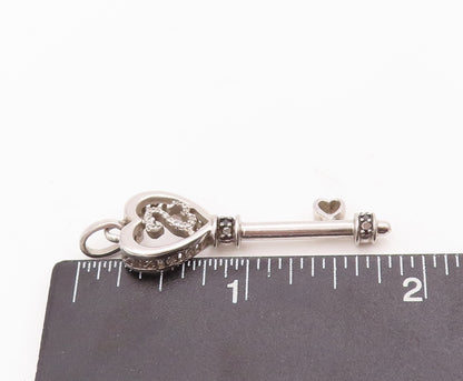 925 Sterling Silver Vintage Pendant Carved Black & White Diamonds Key  PT23085