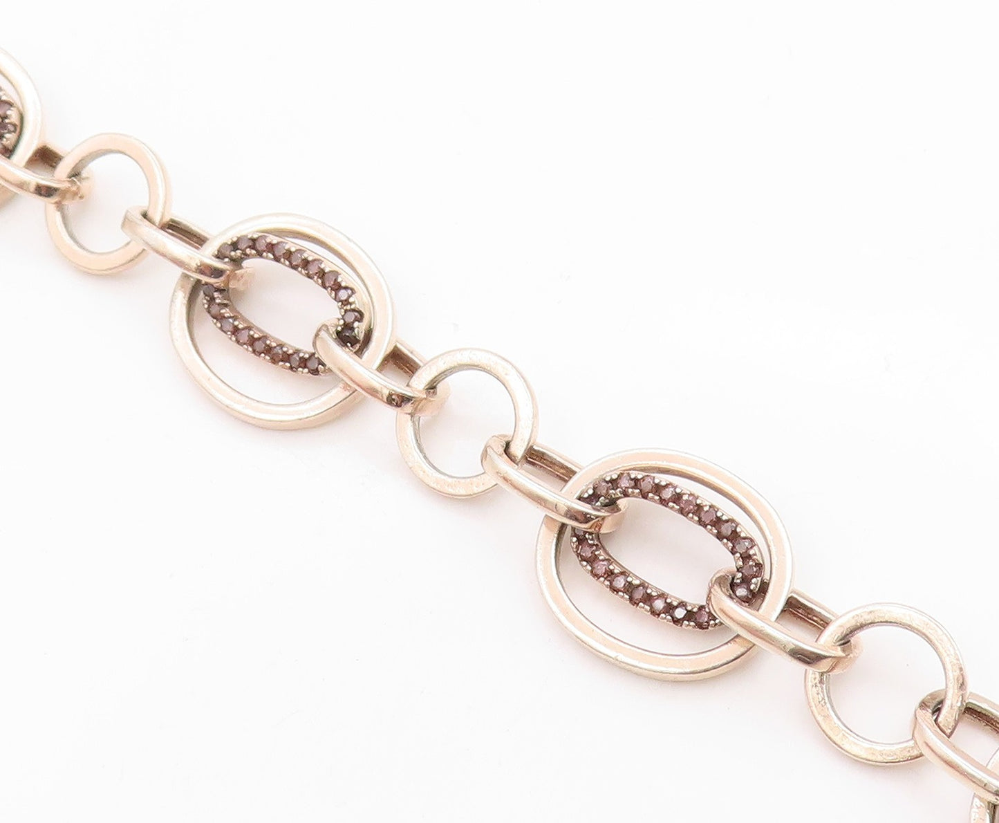 925 Sterling Silver Vintage Bracelet Modernist CZ Geometric Oval Link  BT12087