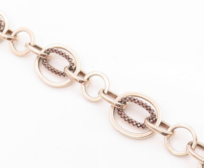 925 Sterling Silver Vintage Bracelet Modernist CZ Geometric Oval Link  BT12087