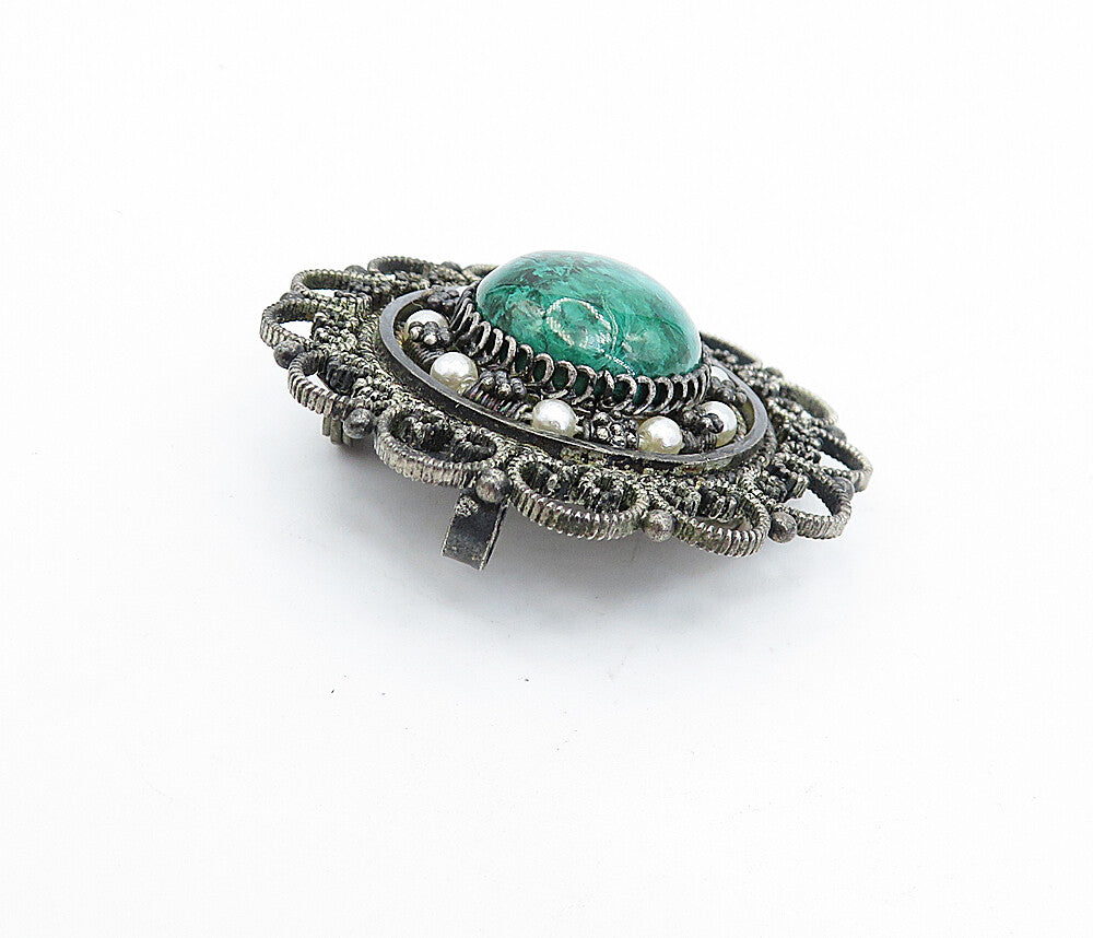 ISRAEL 925 Sterling Silver  Vintage Eilat & Petite Pearls Brooch Pin  BP1412