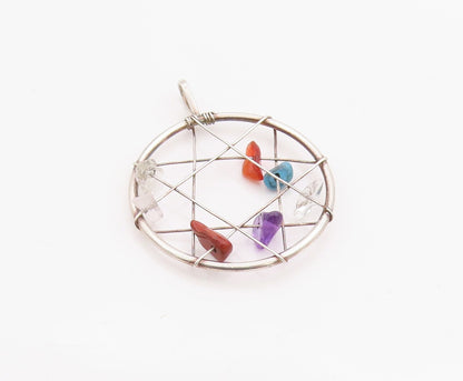 925 Sterling Silver Vintage Pendant Multi Gemstone Dream Catcher Charm  PT24919